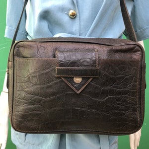 BRIEFCASE PRINTED CROC| Florentine Craft Folder| 90s leather Briefcase | Vintage Brown Briefcase | printed leather |90s Printed leather