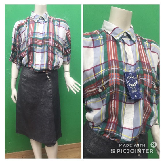DEADSTOCK SILK T-SHIRT | Plaid silk shirt | Vintag