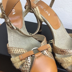 PRADA LEATHER SANDALS|  Sandals Vintage Python leather Prada | Prada fashion sandals | Cognac/ Natural leather sandals|  Prada sandals