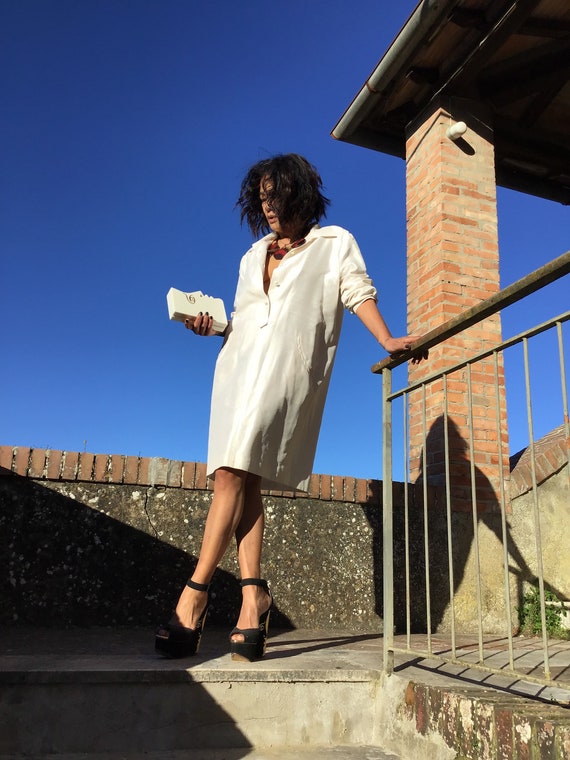 a/1 MILA SCHON DRESS| Mila Schon vintage silk Chemisier | Vintage Cream silk dress | Mila Schon Chemisier| Mika Schon designer dress