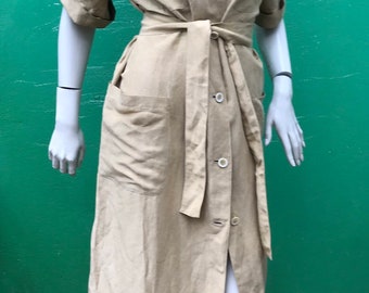 GENNY LINEN DRESS | Versace Fashion long linen shirt dress| Genny vintage shirt dress| Fashion vintage dress| Dark Beige linen dress