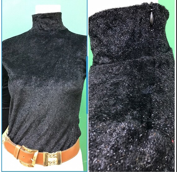 A/1 GLITTER BLACK VELVET Shirt| Vintage Velvet Turtleneck A/1 GLITTER BLACK VELVET Shirt| Vintage Velvet Turtleneck