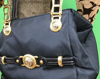 GIANNI VERSACE SHOULDERBAG| Vintage Navy nylon shoulderbag| vintage shoulderbag| Rare vintage Gianni Versace|Fashion vintage Gianni Versac