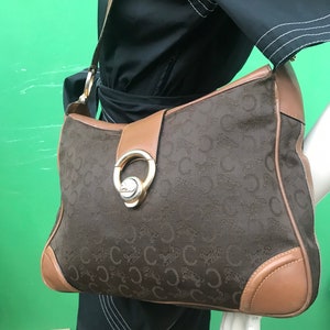 CELINE VINTAGE BAG Céline rare vintage shoulderbag Celine Handbag 80s vintage Bag Brown canvas and leather Bag image 5