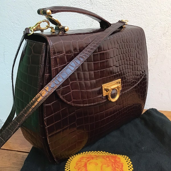 GIANNI VERSACE-LEATHER bag | Vintage print croc leather bag | Rare Vintage Versace | Fashion Luxury vintage Versace