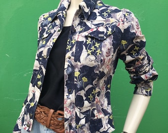 マリエラ ブラーニ ジャケット|デニムフローラルジャケット| 90年代ヴィンテージジャケット|Mariella Buraniヴィンテージジャケット|ファッションアミュレットジャケット|コットンフローラルジャケット