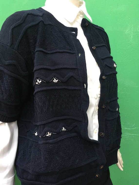 The Pearl CARDIGAN BLU Embroidered cardigan short