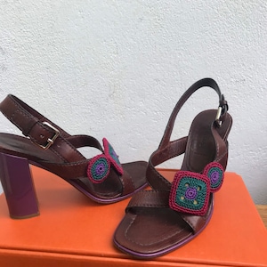 PRADA LEATHER SANDALS| Embroidered Sandals Vintage leather shoes | Prada fashion sandals | Brown leather sandals | embroidered sandals Prada