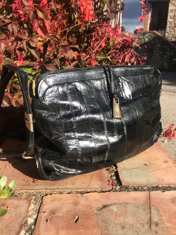 LIZARD SKIN SHOULDERBAG | Black Lizard skin Leathe