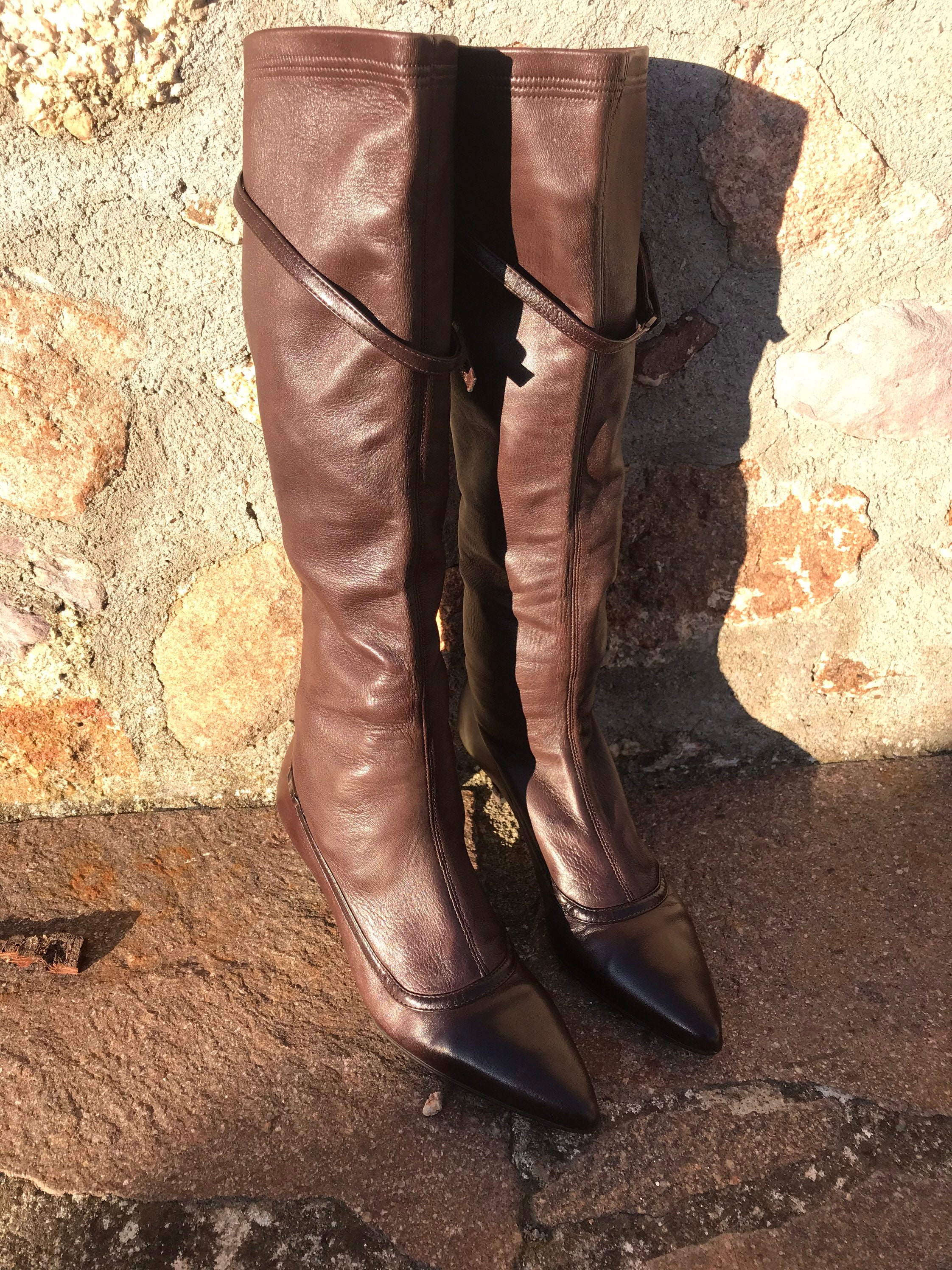 【送料&関税込】Ferragamo Leather Boots Salvatore Ferragamo Fersea Gancini Logo Leather Riding Boots