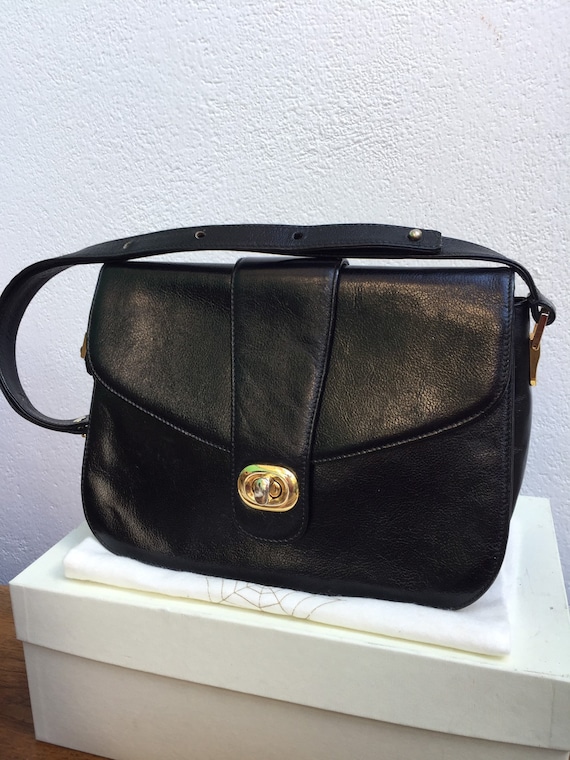 LUXURY ITALIAN BAG Luxury 80s black leather shoul… - image 7
