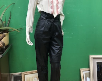 Vintage- Black leather pants | Fashion vintage Trouser's| Vintage leather pants | Black leather trousers