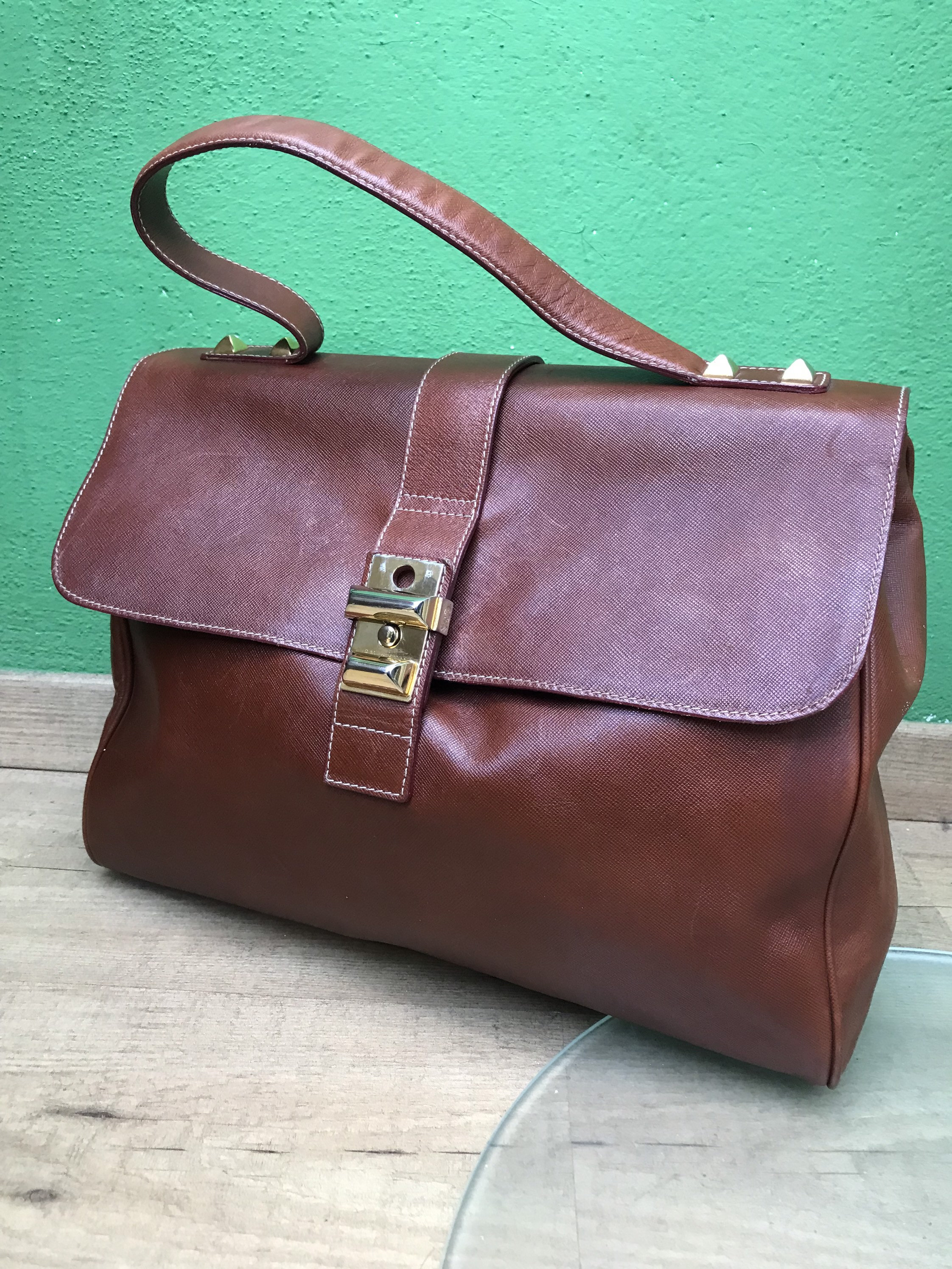 VIntage Prada Medium Leather Bag Brown Shoulder Bag 1990’s