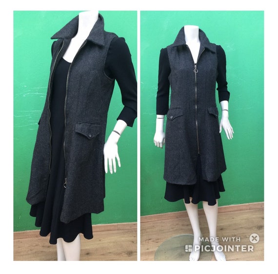 SCALLOPED Long Gilet Wool Gilet dress Made in Ital