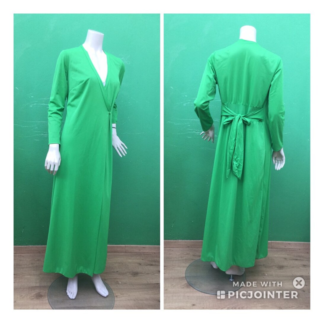 VINTAGE DRESSING GOWN 70s Long Dressing Gown Green Etsy Hong Kong