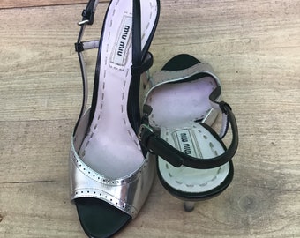 サンダル・ミュール Sandals in Black/Silver Leather MIU MIU SANDALS| Silver/ Black Leather Sandals|fashion