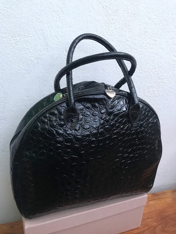 Moschino Vintage Suitcase Crocodile Print Handbag