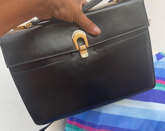 LUXURY ITALIAN BAG| Black Leather luxury Bag|Luxury 80s| Italian leather Bag|vintage made in Italy| Florentine Craftsmanship | 80s vintage