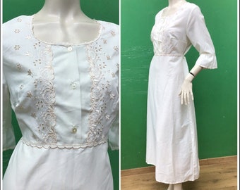 VINTAGE-Fashion vintage Dress | Prairie Bohemian dress | vintage cotton night shirt | Apricot Cotton Dress| 3/4 Sleeves Nightgown