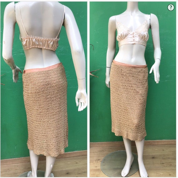 60s CROCHET NUDE SKIRT | Nude Crochet skirt| Vint… - image 1