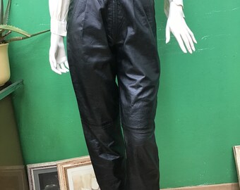 90s vintage レザーパンツ スラックス ブラック モード ヴィンテージレザーパンツ｜ブラックレザーパンツ｜ファッション
