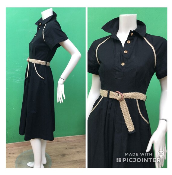 BLACK COTTON DRESS Black Natural cott dress 80s Bl