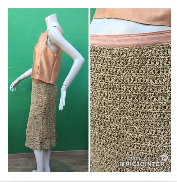 60s CROCHET NUDE SKIRT | Nude Crochet skirt| Vint… - image 3