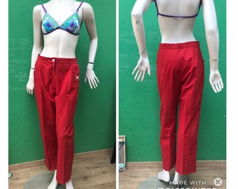 A/1 70s High waisted red pants| Vintage Red Cotton Troussers | Fashion Vintage Pants | High waisted red Trousers |