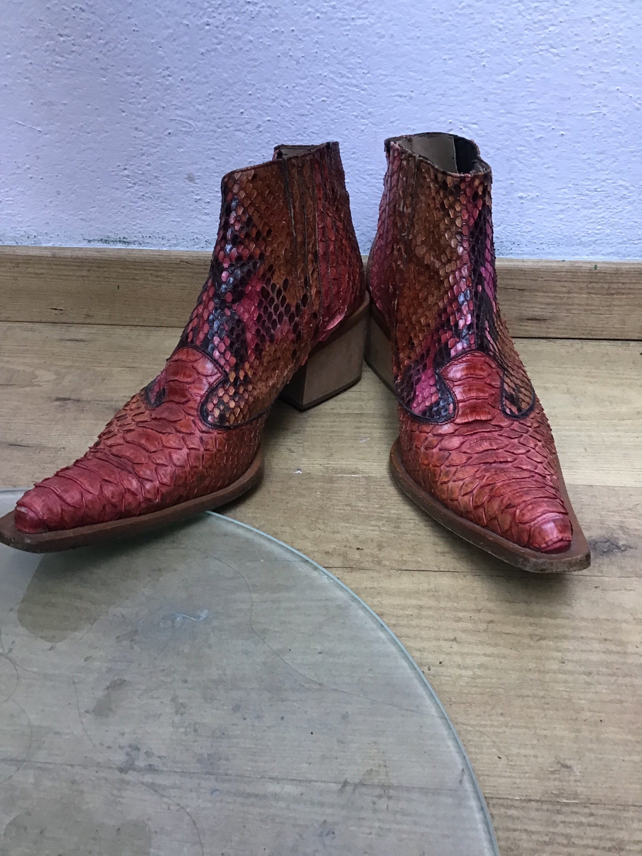 Bottines Vintage En Cuir Souple Bordeaux - Marque Le Crocodile Vert, Pointure 41 EU (9 US), Talon Moyen