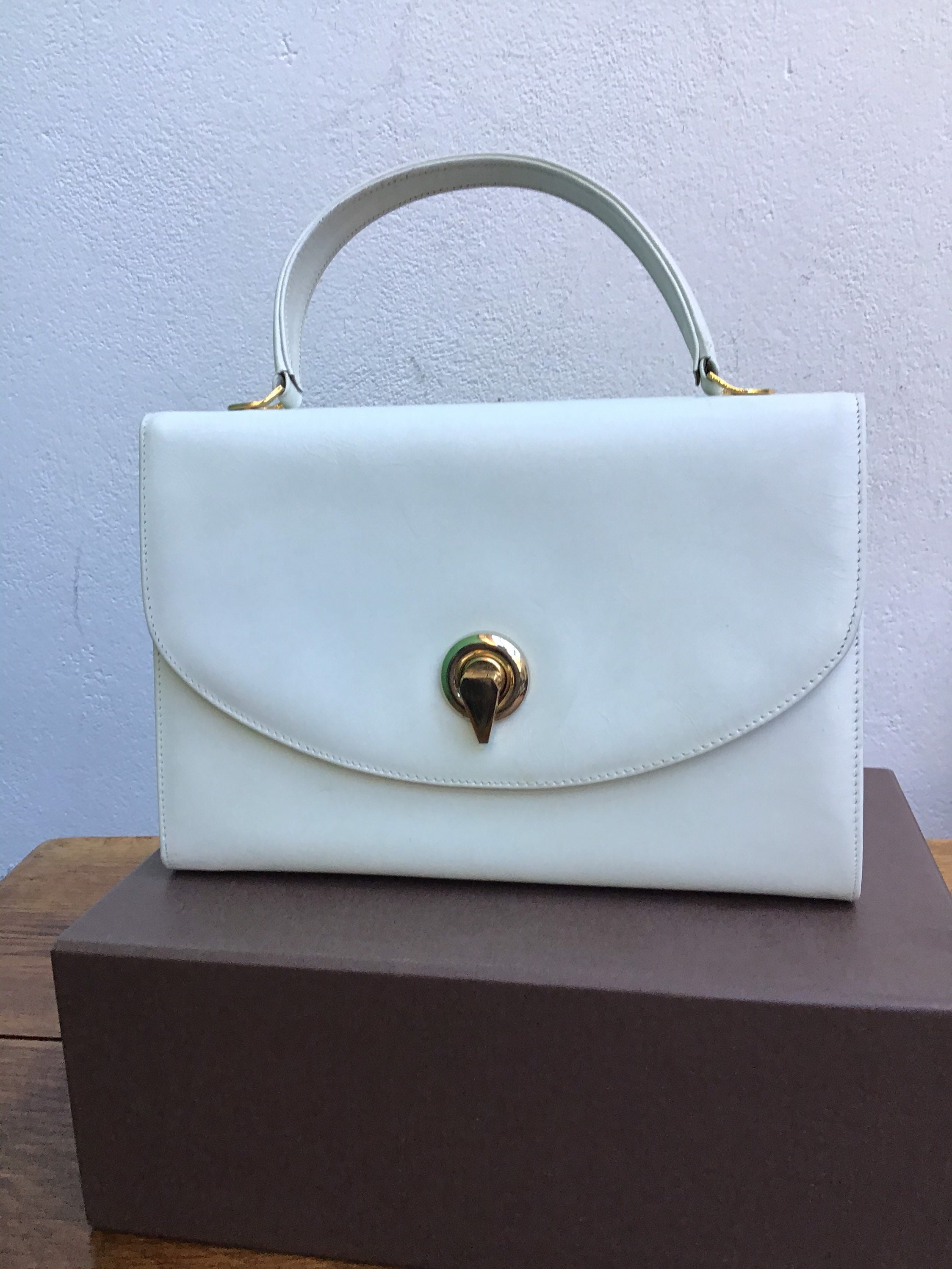 VINTAGE-WHITE LEATHER Handbag Artigianato Fiorentino | Etsy Australia