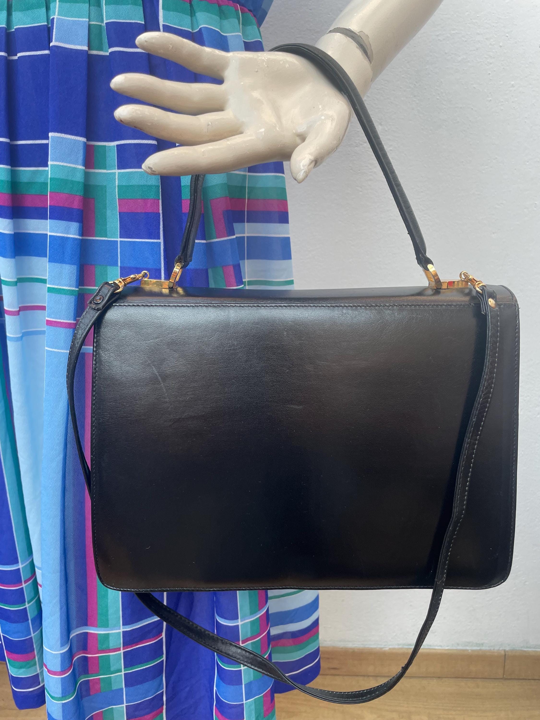 高級イタリア製バッグ｜ブラックレザーの高級バッグ｜80年代の高級品 