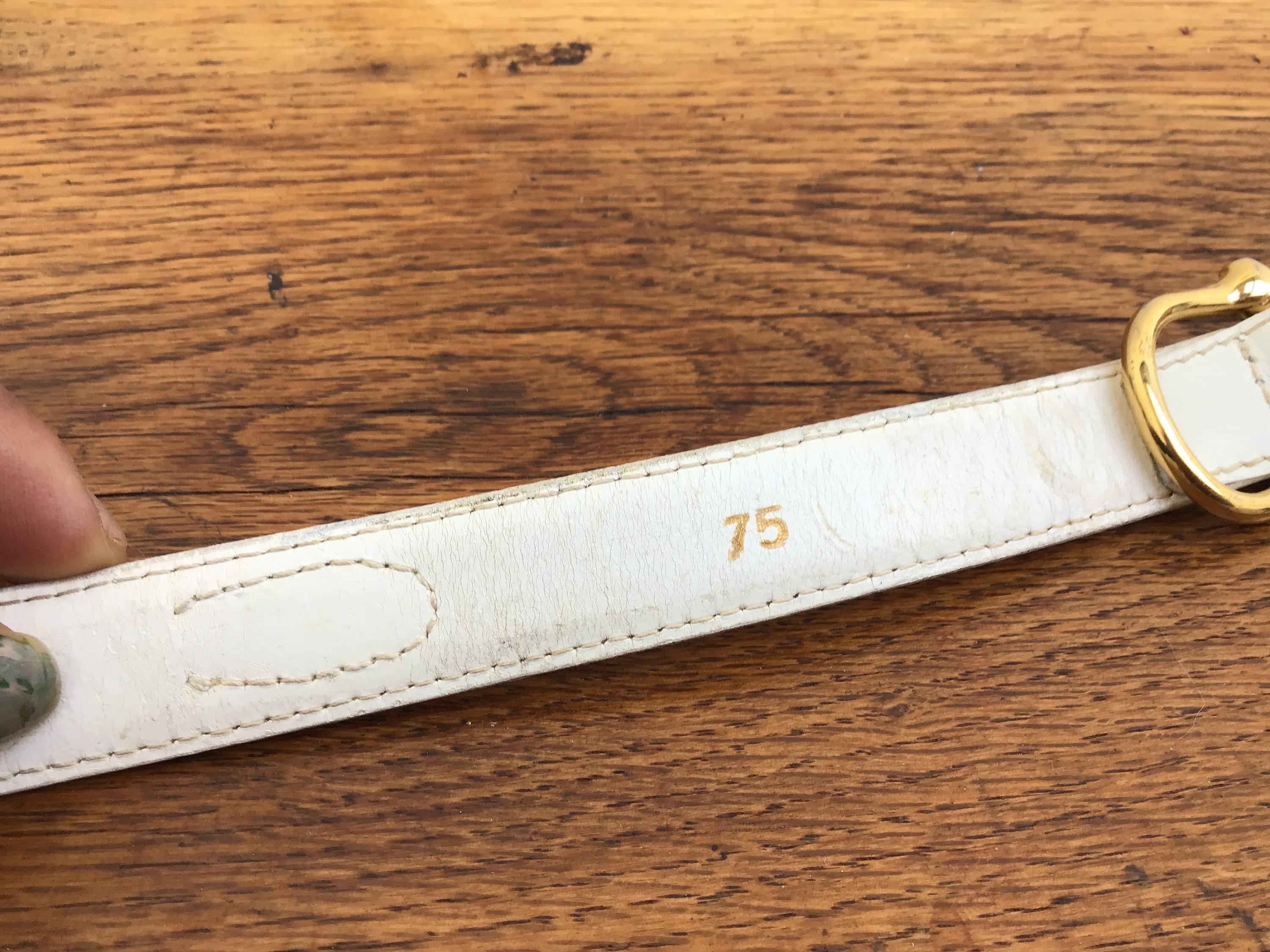 Celine White Leather Belt with Gold Tone Icon Tiles Triomphe leather belt Celine White size 80 cm in Leather  main image 3