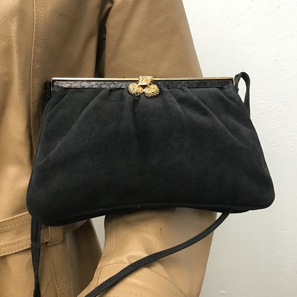 MINAUDIÈRE EN MÉTAL SUÈDE| Minaudière en daim vintage | Minaudière noire en daim vintage | Minaudière de luxe vintage | Sac de mode de luxe