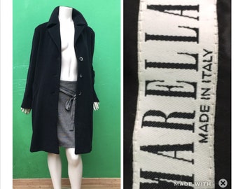 MANTEAU EN LAINE MARELLA | | Marella Vintage Angora Manteau noir | Manteau en laine vintage mode | Manteau en laine mode| Manteau noir en laine Angora