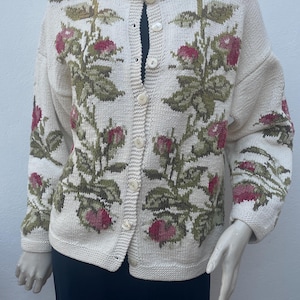 VINTAGE KNITTED CARDIGAN | Embroidered cotton cardigan| 80s knitted boho cardigan| Cotton Knitted cardigan|Vintage Bohemien Floral cardigan