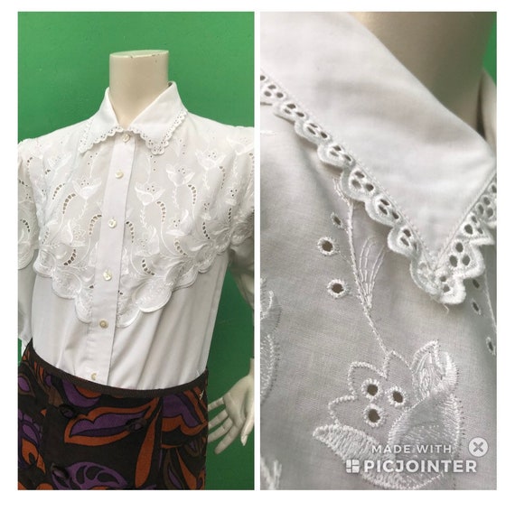 VINTAGE- EMBROIDERED SHIRT | large pilgrim collar… - image 3