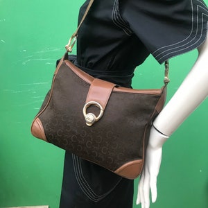 CELINE VINTAGE BAG Céline rare vintage shoulderbag Celine Handbag 80s vintage Bag Brown canvas and leather Bag image 4