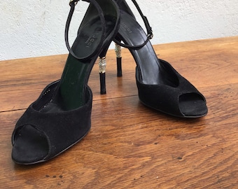 GUCCI BLACK LEATHER Sandals|Vintage Gucci Sandals| Luxury suede leather sandals| Fashion vintage Sandals| Luxury Design Shoes| Gucci Sandals