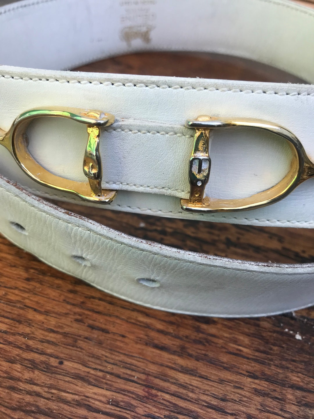 CÉLINE VINTAGE White Leather Belt 80s Celine Leather Belt Luxury