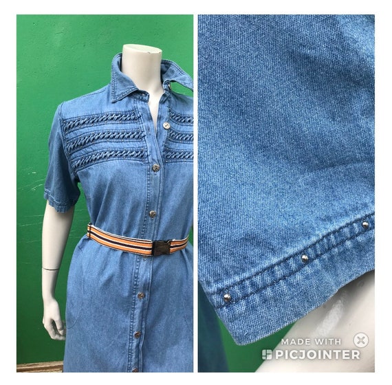 fashion dress jeans embroidery Floral Embroidered Denim Shirt Dress by Stetson main image 1