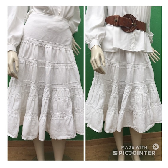 WHITE COTTON SKIRT Long flounced skirt White cotto