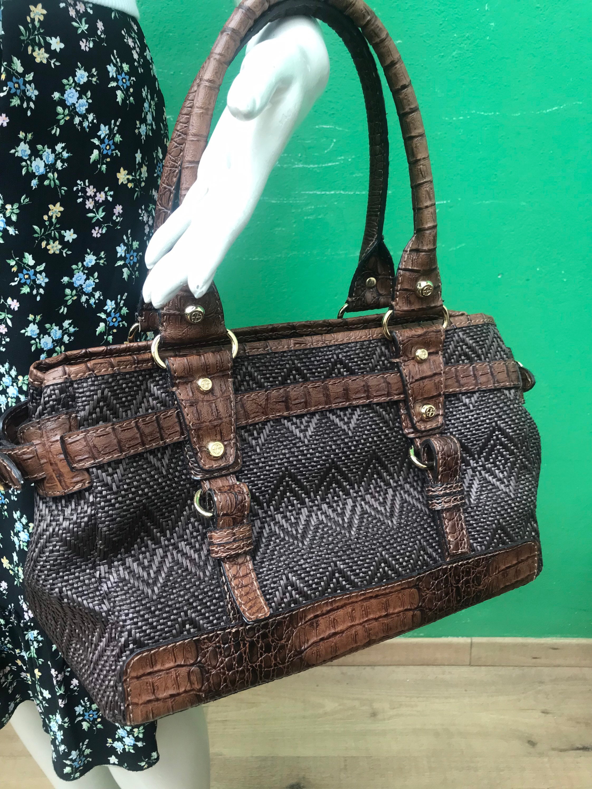 RAFFIA LEATHER SHOULDERBAG | Vintage Francesco Biasia Shoulderbag