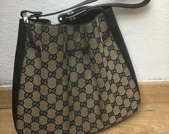 GUCCI- SAC À BANDOULIÈRE VINTAGE | Rare millésime Gucci | Mode vintage Gucci | Sac à bandoulière monogramme Gucci | Sac bandoulière en toile et cuir