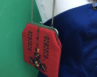 A/1 F/1 LOVELY CROSS STITCH | Made in Italy | Wrist Bag | Embroidery Bag | Small bag | Red embroidery bag|