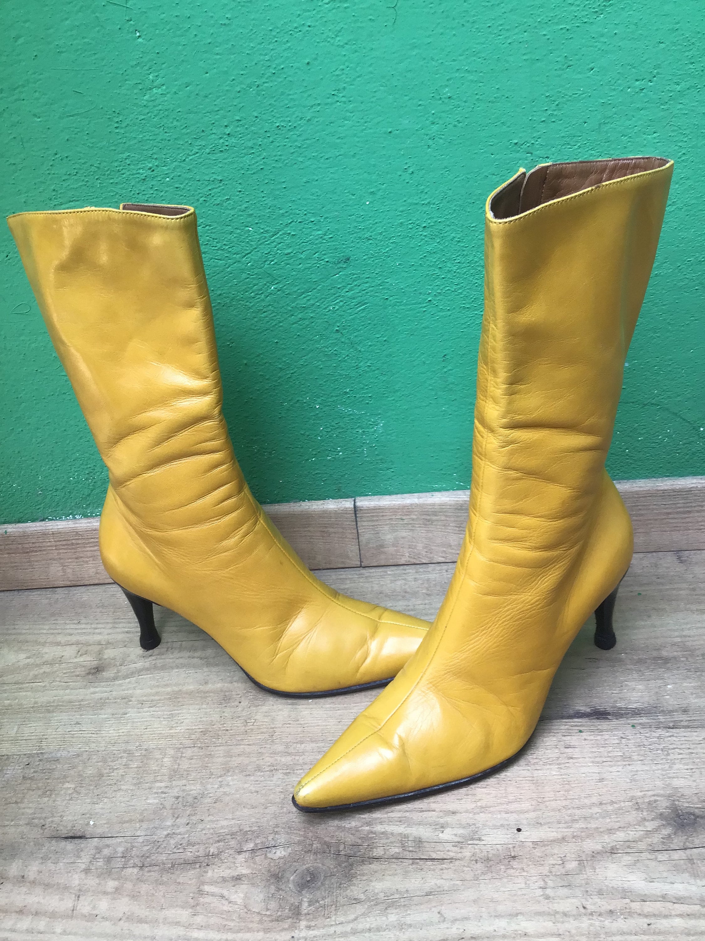 Yellow Leather Boots - Etsy New Zealand