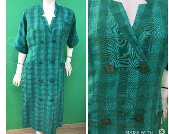 ROBE RAYÉE SUR MESURE | Robe faite à la main | Fabriqué en Italie | Couture de robes | Robe en lin vert | Robe en lin vintage