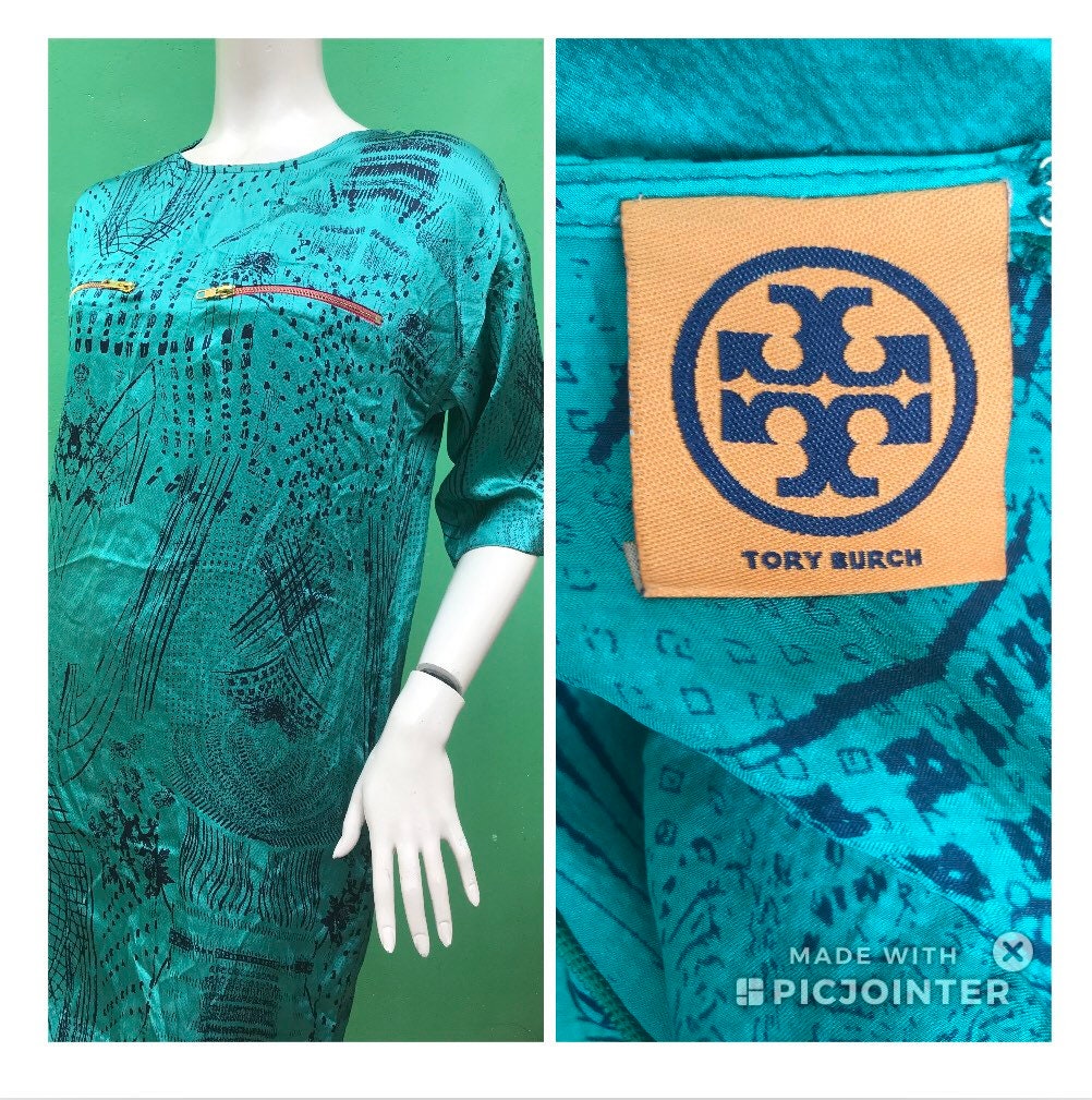 TORY BURCH DRESS Satin Green Tory Burch Mini Dress - Etsy