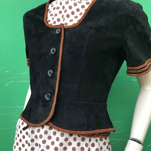 VINTAGE SUEDE BOLERO | Black Leather vintage bolero| Vintage Tirol tailoring Jacket | Fashion Vintage bolero | Handmade Suede vintage Jacket