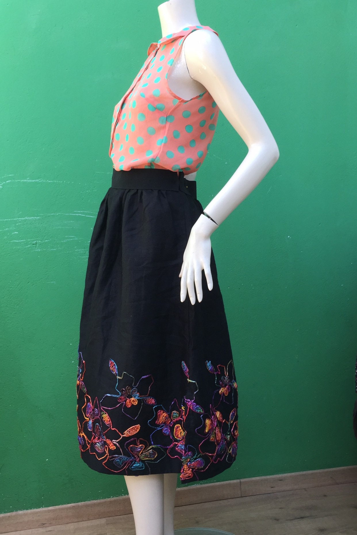 RIBBON EMBROIDERY SKIRT 
ブラック　
Sサイズ Original Ribbon Skirt pride - Ribbon Skirts by Lena Hoschek