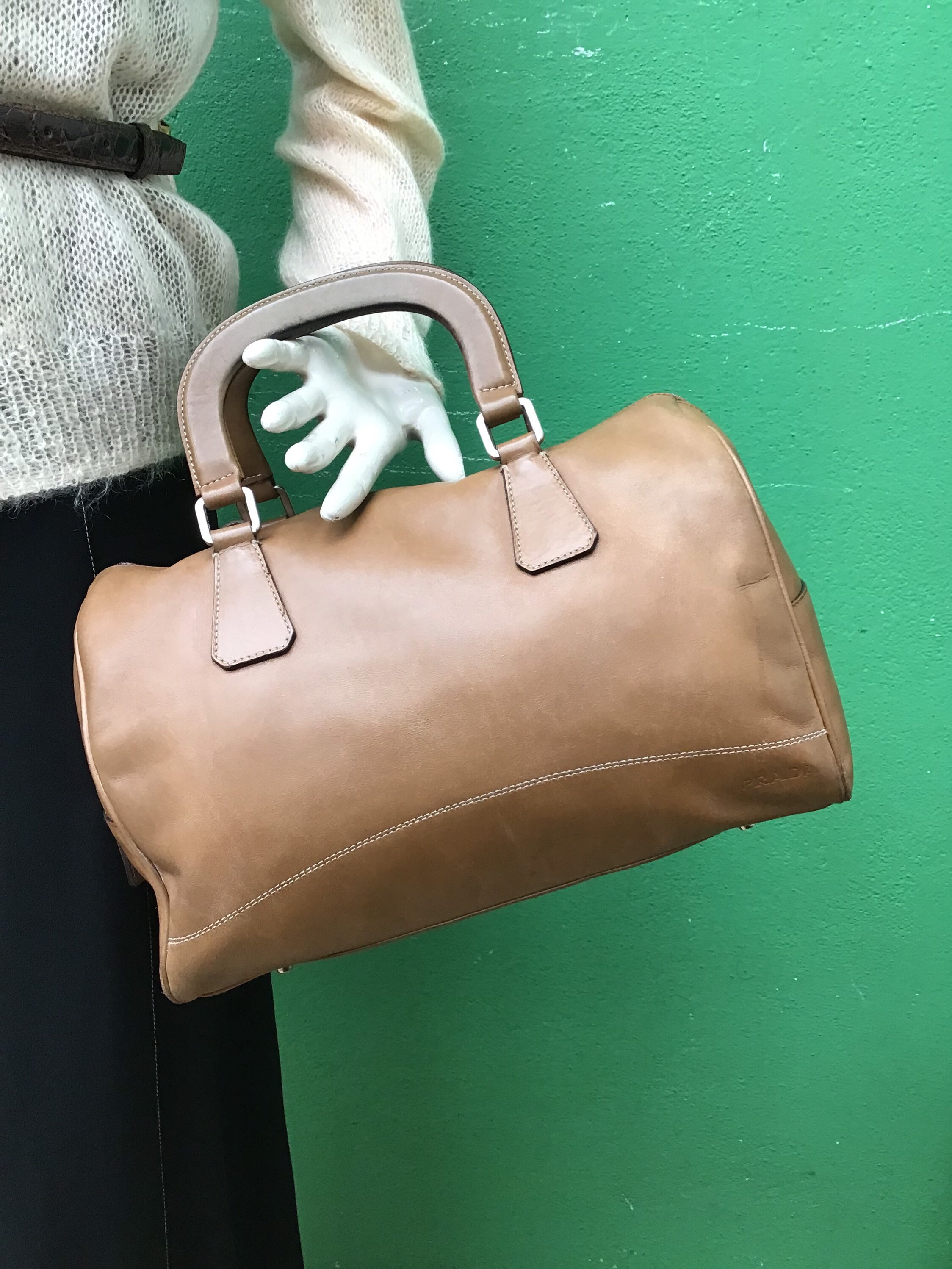 Vintage 90s Prada Top Handle Handbag Tessuto (Authentic)